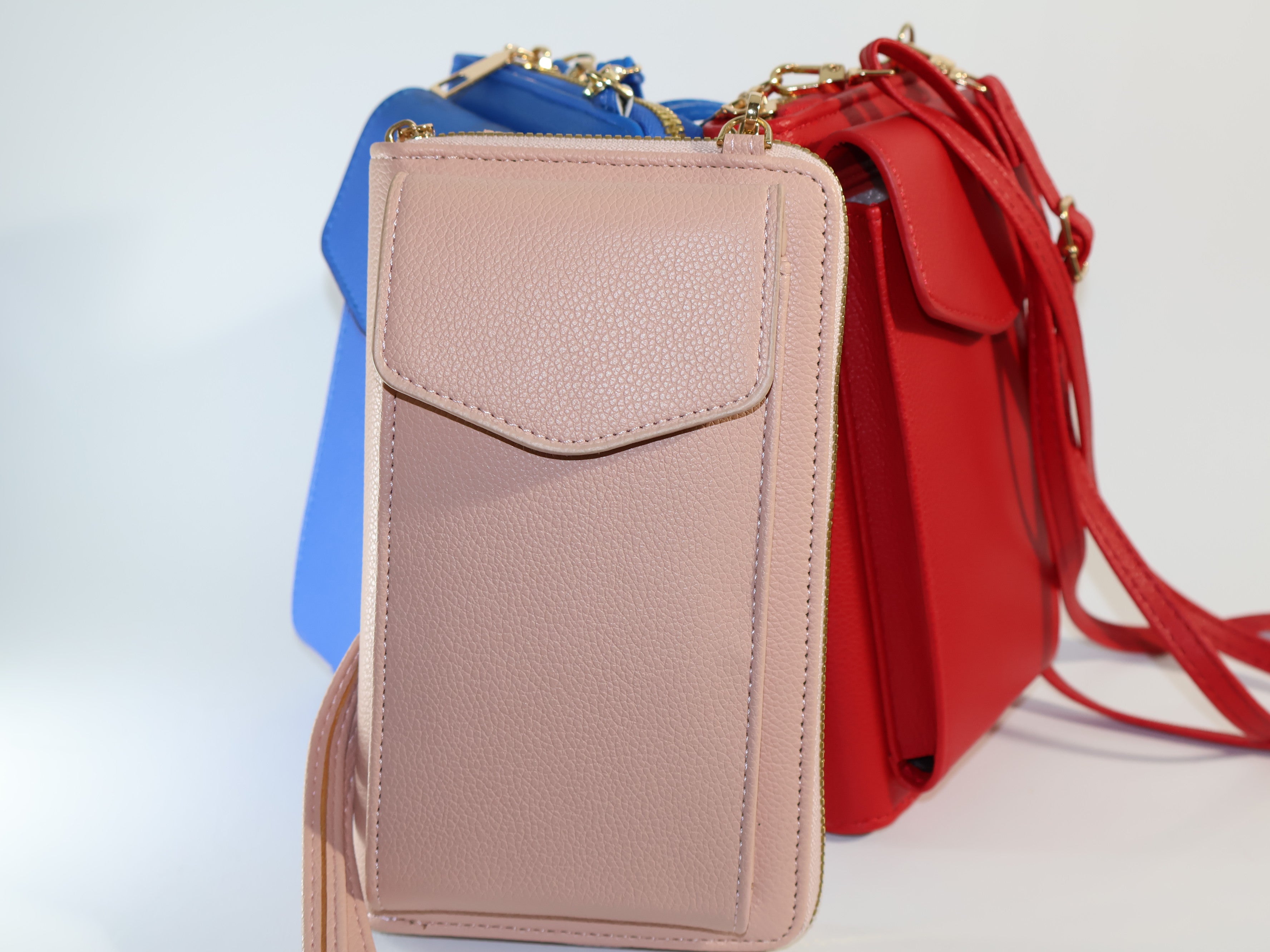 Stylische Crossbody-Handytasche mit Geldbörsenfach – Pink, Rot, Blau