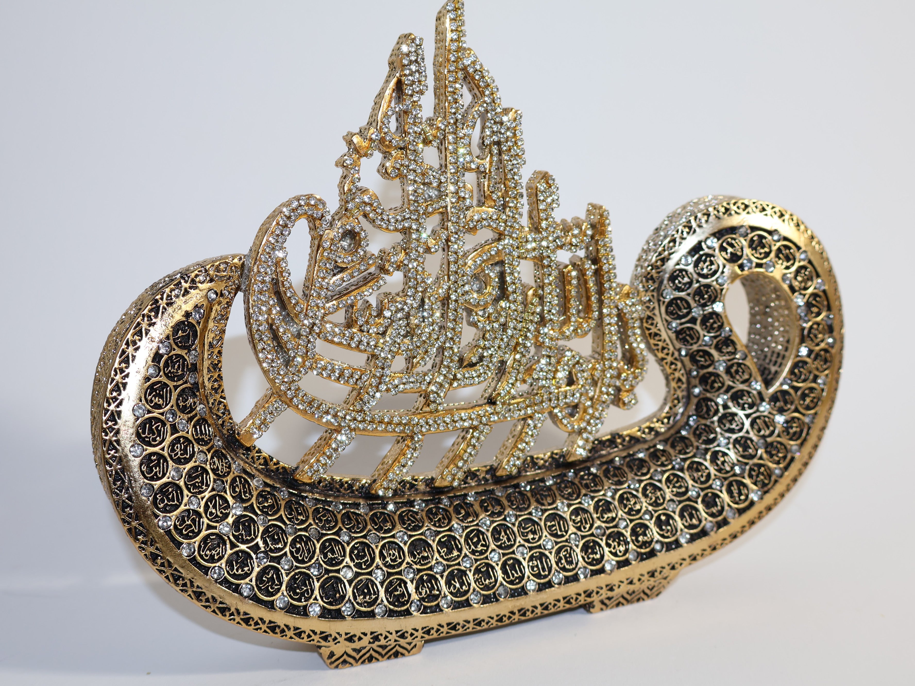 Luxuriöse Islamische Kalligrafie-Deko mit Strasssteinen – Elegantes Arabisches Kunstwerk in Gold