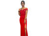 Elegantes Abendkleid in Rot mit Off-Shoulder und hohem Beinschlitz