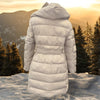 cremige beige Winterjacke, kurze Jacke für Frauen, asymmetrische Jacke, winddichte Jacke, gesteppte Jacke