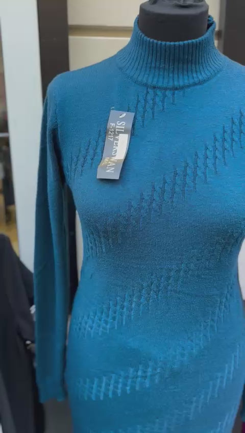 Damen Strick-Zweiteiler mit Rollkragen – Blau